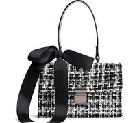 LSQCSN Women's Cute Cross Body Bag, Small Square Handbags with Bow Tie, Mini Handbag & Shoulder Bags with Adjustable Shoulder Strap Suitable for Work Dating Parties and Travel (Black)