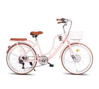 LSQXSS 7 speeds hybrid bikes,low step-through frame city bicycle,tandem bicycles,rear cargo rack,comfort city commuter bikes with pedals,front and rear brakes,adjustable saddle handlebar