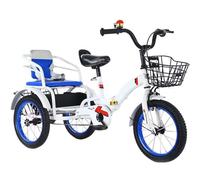 LSQXSS Folding 3-Wheel tricycle for kids aged 5-10,pedal trike with inflatable wheel,adjustable height,front rear baskets,tandem bicycle with rear passenger seat,cruiser bikes,Rickshaw