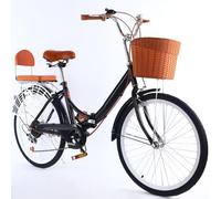 LSQXSS Folding bicycle for women,7 speeds hybrid bikes,low step-through frame city bicycle,tandem bicycles,rear sponge seat with backrest and wheel cover net,comfort pedal city commuter bikes