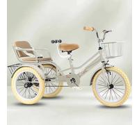 LSQXSS Large pedal tricycles with inflatable wheel,3-10 years old tandem bicycle,back seat with belt,toddler trikes with armrest,3-wheel bicycles for traveling,front rear baskets