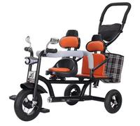 LSQXSS Tandem tricycle with headlight for 3-8 years old boys and girls,twins kids trikes with parent push handle,dual seats stroller,rear seat with sponge guardrail,titanium wheel