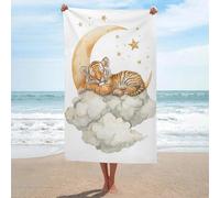 LSRCPD Cute Tiger Cub Laying on Moon Clouds Beach Towel Sand Free Microfiber Large Shower Towels Multipurpose Absorbent for Bathroom Pool 130x80 CM