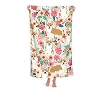 LSRCPD Pet Dog Welsh Pembroke Corgi Flowers Beach Towel Highly Absorbent Microfiber Beach Blanket Soft Bath Towels 80 x 130 cm