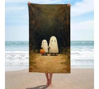 LSRCPD Two Cute Ghosts Walking Path Beach Towel Sand Free Microfiber Large Shower Towels Multipurpose Absorbent for Bathroom Pool 130x80 CM