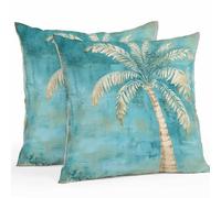 Lsrtoss Coastal Beach Tree Green Outdoor Waterproof Pillow Covers, Vintage Tropical Flower Plant Decorative Square Throw Pillowcase Sofa Cushion Sham for Patio/Couch/Chair, 20"x20" 2 Pack