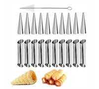 LSRVNM 21 PCS Cream Horn Molds with Cleaning Brush, Cannoli Form Tubes, Danish Pastry Croissant Cones Moulds, Stainless Steel, for Croissants, Bread, Rolls