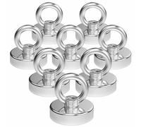 LSRVNM 8 Pack 25mm Round Neodymium Magnets, 22kg Pulling Force Heavy Duty Extra Strong Magnets, Fishing Magnets Strong, with Eye Bolts, Suitable for Fishing, Hanging, Hoisting