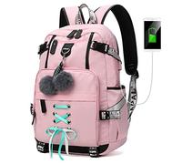LSSAGOON Girls Backpacks for School, Waterproof Teenage School Bag with USB Charging Port, Fashion Women Casual Bag, Personalised Rucksack for School, Travel, Hiking, Gift, Pink