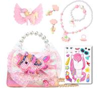 LSSAGOON Unicorn Purse for Little Girls, Toddler Handbag with Kids Dress up Jewelry Set, Mini Pearl Cross Body Bag, Easter Birthday Christmas Gifts for Girls