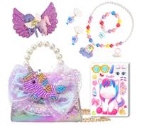 LSSAGOON Unicorn Purse for Little Girls, Toddler Handbag with Kids Dress up Jewelry Set, Mini Pearl Cross Body Bag, Easter Birthday Christmas Gifts for Girls