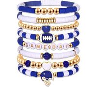 Lssfadccx 8 Pack Game Day Bracelets for Women, Football Bracelets Red Black Blue Heishi Clay Beaded Stretch Bracelets Stackable Charm Bracelet Bangles, nomal, heishui clay, Cubic Zirconia