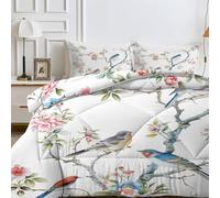 LSSLK Birds Florals Printed King Size Duvet 7.5 Tog, Decorations Reversible Coverless Duvet King Size, Soft Bedding Comforter Sets for All Seasons, Lightweight Quilt with 2 Pillowcases - 230x220 cm