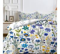 LSSLK Blue Florals King Size Duvet Reversible Coverless Duvet King Size, Soft All Seasons Comforter Machine Washable Microfiber Quilt with 2 Pillowcases, 220x230 cmGreen Leaves