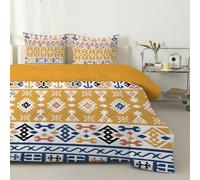 LSSLK Boho Style Double Duvet 4.5 Tog, Vintage Patterns Reversible Coverless Duvet Double, Soft Bedding Comforter Sets for All Seasons, Lightweight Summer Quilt with 2 Pillowcases - 200x200 cm