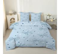 LSSLK Bow Pattern King Size Duvet, Scandinavian Style Reversible Coverless Duvet King Size, Soft All Seasons Comforter, Machine Washable Microfiber Quilt with 2 Pillowcases, 220x230 cm #A799