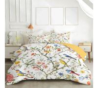 LSSLK Branches and Birds King Size Duvet, Spring Cherry Blossom Reversible Coverless Duvet King Size, Soft All Seasons Comforter, Machine Washable Microfiber Quilt with 2 Pillowcases, 220x230 cm #W79