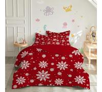 LSSLK Christmas Red Double Duvet Reversible Coverless Duvet Double, Soft Warm All Seasons Comforter Machine Washable Microfiber Quilt with 2 Pillowcases, 200x200 cm, White Snowflake