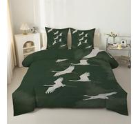 LSSLK Crane King Size Duvet, Zen Style Reversible Coverless Duvet King Size, Soft All Seasons Comforter, Machine Washable Microfiber Quilt with 2 Pillowcases, 220x230 cm #A24