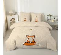 LSSLK Cute Animals King Size Duvet - Reversible Coverless Duvet 7.5 Tog - Fox And Bee King Quilt for All Season - Lightweight Washable Comforter with 2 Pillowcases - Machine Washable #A661