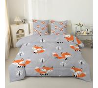 LSSLK Cute Fox King Size Duvet, Forest Animals Reversible Coverless Duvet King Size, Soft All Seasons Comforter, Machine Washable Microfiber Quilt with 2 Pillowcases, 220x230 cm #A79