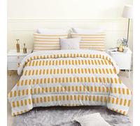 LSSLK Double Duvet, Modern Abstract Reversible Coverless Duvet Double, Soft Warm All Seasons Comforter Machine Washable Microfiber Quilt with 2 Pillowcases, 200x200 cm, Yellow