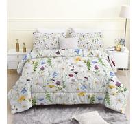 LSSLK Double Duvet, Summer Garden Reversible Coverless Duvet Double, Soft Warm All Seasons Comforter Machine Washable Microfiber Quilt with 2 Pillowcases, 200x200 cm, White