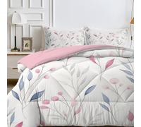 LSSLK Double Duvet, White Flowers Reversible Coverless Duvet Double, Soft Warm All Seasons Comforter Machine Washable Microfiber Quilt with 2 Pillowcases, 200x200 cm, Pattern