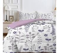 LSSLK Double Duvet, White Reversible Coverless Duvet Double, Soft Warm All Seasons Comforter Machine Washable Microfiber Quilt with 2 Pillowcases, 200x200 cm, Floral Pattern