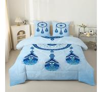 LSSLK Dreamcatcher Super King Duvet, Boho Feather Design Reversible Coverless Duvet SuperKing Size, Soft All Seasons Comforter, Machine Washable Microfiber Quilt with 2 Pillowcases, 220x260 cm #A817