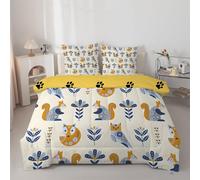 LSSLK Fox and Squirrel King Size Duvet - Reversible Coverless Duvet 7.5 Tog - Forest Animals Duvet King Quilt for All Season - Lightweight Washable Comforter with 2 Pillowcases - Machine Washable