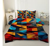 LSSLK Geometric Pattern Single Duvet - Reversible Coverless Duvet 7.5 Tog - Abstract Art Single Quilt for All Season - Lightweight Washable Comforter with 2 Pillowcases - Machine Washable #A790