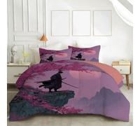 LSSLK Japanese Samurai Single Duvet - Reversible Coverless Duvet 7.5 Tog - Cherry Blossom Tree Single Quilt for All Season - Lightweight Washable Comforter with 2 Pillowcases - Machine Washable #W58