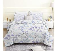 LSSLK King Size Duvet, Eucalyptus Leaves Reversible Coverless Duvet King Size, Soft All Seasons Comforter Machine Washable Microfiber Quilt with 2 Pillowcases, 220x230 cm, Lavender