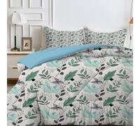 LSSLK King Size Duvet, White Reversible Coverless Duvet King Size, Soft All Seasons Comforter Machine Washable Microfiber Quilt with 2 Pillowcases, 220x230 cm, Green Leaves