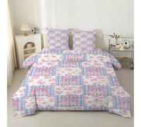 LSSLK Patchwork Single Duvet - Reversible Coverless Duvet 7.5 Tog - Pink Ditsy Floral Single Quilt for All Season - Lightweight Washable Comforter with 2 Pillowcases - Machine Washable #A25