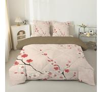 LSSLK Peach Blossom Double Duvet 4.5 Tog, Spring Plant Reversible Coverless Duvet Double, Soft Bedding Comforter Sets for All Seasons, Lightweight Quilt with 2 Pillowcases - 200x200 cm