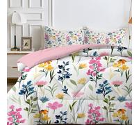 LSSLK Single Duvet, Flowers Reversible Coverless Duvet Single, Soft Warm All Seasons Comforter Machine Washable Microfiber Quilt with 2 Pillowcases, 135x200 cm, White