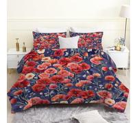 LSSLK Single Duvet, Red Flowers Reversible Coverless Duvet Single, Soft Warm All Seasons Comforter Machine Washable Microfiber Quilt with 2 Pillowcases, 135x200 cm, Purple