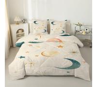 LSSLK Stars Moon Sun Super King Duvet, Planets & Universe Reversible Coverless Duvet SuperKing Size, Soft All Seasons Comforter, Machine Washable Microfiber Quilt with 2 Pillowcases, 220x260 cm #A87
