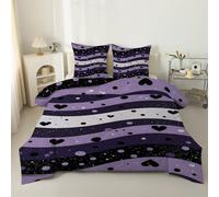 LSSLK Stripes King Size Duvet, Heart Polka Dots Reversible Coverless Duvet King Size, Soft All Seasons Comforter, Machine Washable Microfiber Quilt with 2 Pillowcases, 220x230 cm #A89