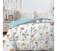 LSSLK Super King Duvet, White Reversible Coverless Duvet SuperKing Size, Soft All Seasons Comforter Machine Washable Microfiber Quilt with 2 Pillowcases, 220x260 cm, Floral Pattern