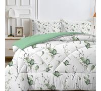 LSSLK Super King Duvet, White Reversible Coverless Duvet SuperKing Size, Soft All Seasons Comforter Machine Washable Microfiber Quilt with 2 Pillowcases, 220x260 cm, Leaf Pattern