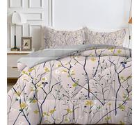 LSSLK Yellow Florals King Size Duvet Reversible Coverless Duvet King Size, Soft All Seasons Comforter Machine Washable Microfiber Quilt with 2 Pillowcases, 220x230 cmTwigs