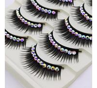 LSTHK False Eyelashes, 5 Pairs of 3D Fake Lashes, Natural Look, Colourful False Eyelashes, Fluffy False Eyelashes for Work, Dating, Party, Cosplay (Hotfix Rhinestone Black)