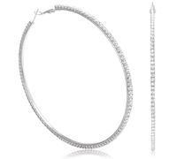 LSTKLY Big Hoop Earrings Large Crystal Hoop Drop Dangle Earrings Silver Vintage Rhinestones Circle Hoop Earrings for Women Sparkly Zirconia Lightweight Geometric Round Loop Earrings for Girls