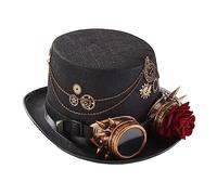 LSTTBO Steampunk Men Hat with Goggles Gay Top Steampunk Bowler Vintage Halloween Gothic Carnival Nightclub Bowler Top Hat
