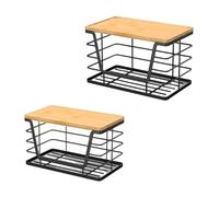 LSTTBO Versatile Double Stack Trash Bag Holder Wood Top Rustproof Container for Laundry Room Bathroom Kitchen Space Saving Under Sink Organizers