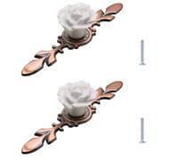 LSUAOSSUE Alloy Cabinet Pulls & Handles, Single Hole Ceramic Rose Door Knobs 2 pcs Multicolor Multiple Sizes(White Large)