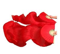 LSUAOSSUE Long dance fan, Belly Dance Imitation Silk Fan Veils Pack of 2 Multicolor 120x90cm(Color1-d)